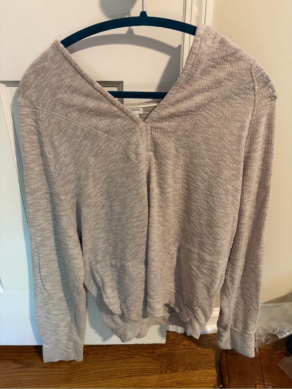 prAna Textured V-Neck Pullover Hoodie Oatmeal